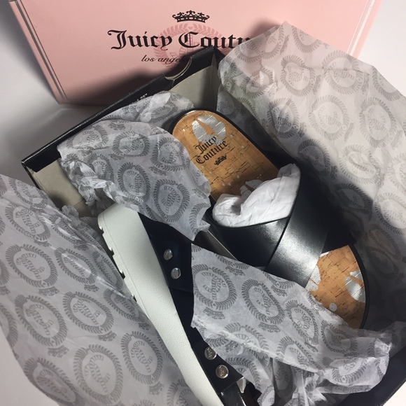 BLACK & White Crisscross Platform Sandals Slides - Picture 5 of 6